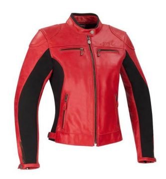 Chaqueta de moto de piel rojo para mujer