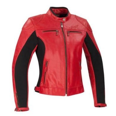 Chaqueta de moto de piel rojo para mujer